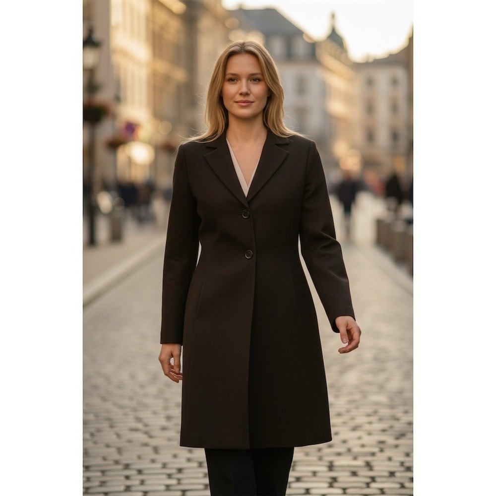 Gallery Women's Long Overcoat Coat Jacket Olive Green Sz L Single sleek tailored
